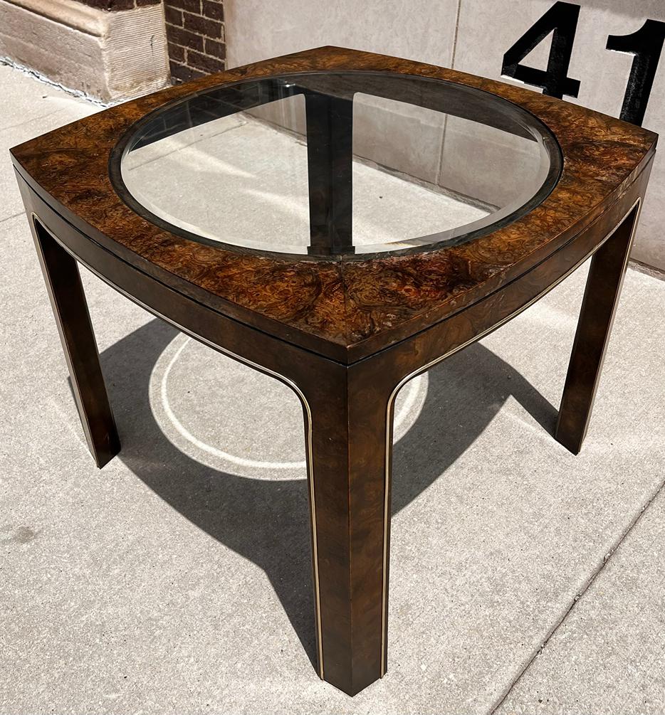 MASTERCRAFT Dark Elm and Brass Inlay Side Table: 22.5in H x 27in W x 27in D