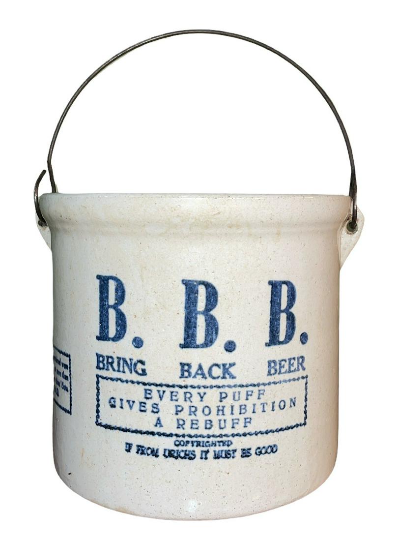 Vintage Stoneware BRING BACK BEER Cigar Crock
