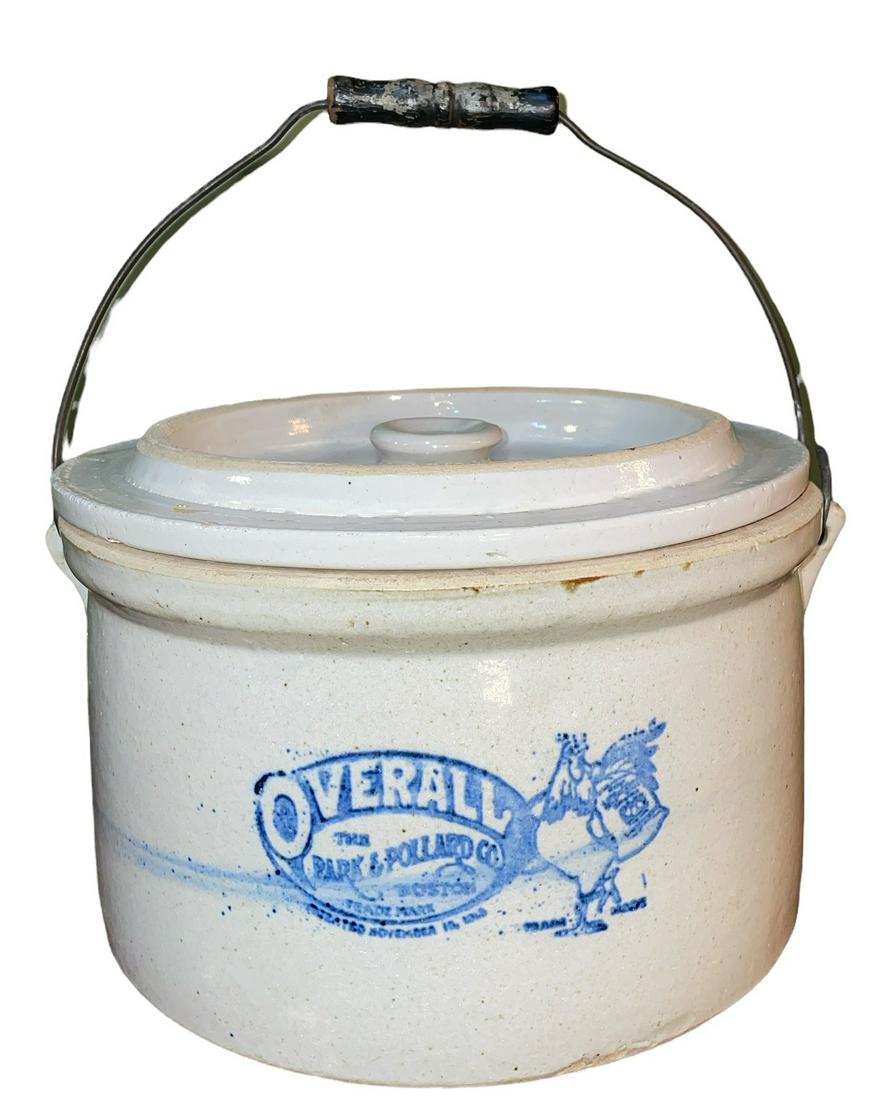 OVERALL PARK AND POLLARD Vintage Stoneware Advertising Crock with Lid (1 of 6)