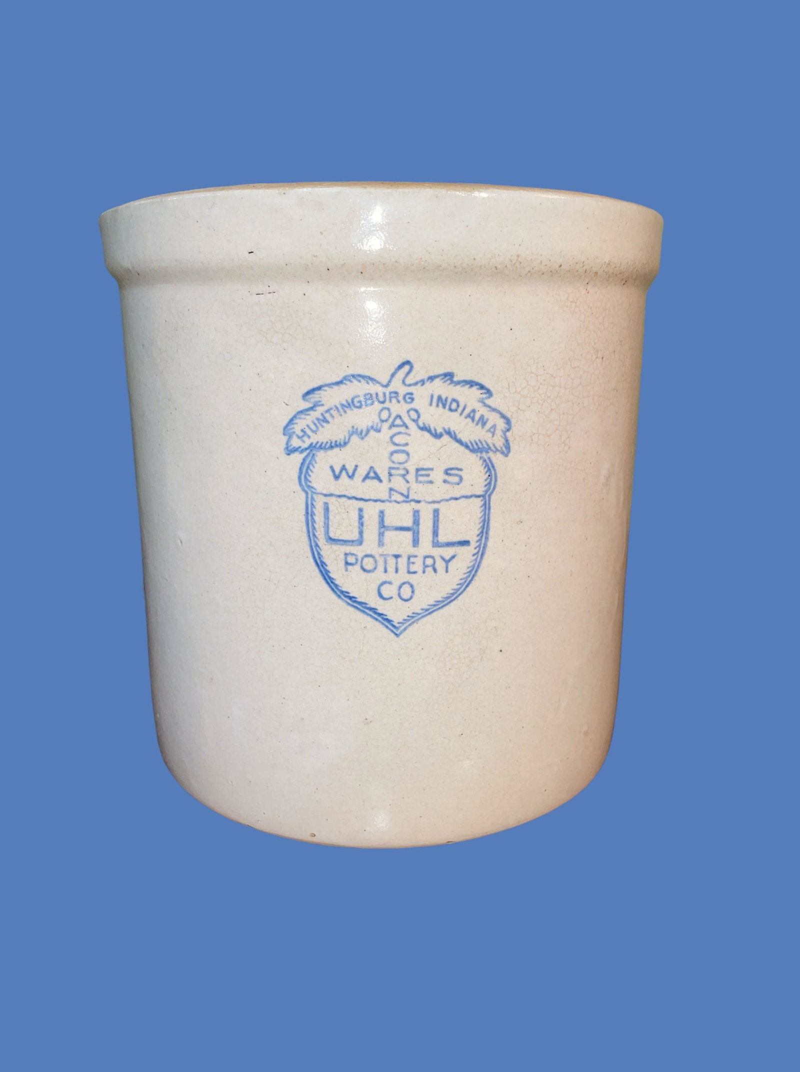 Vintage Cobalt UHL POTTERY CO. Stoneware Crock: 6.25in H x 6in DIA