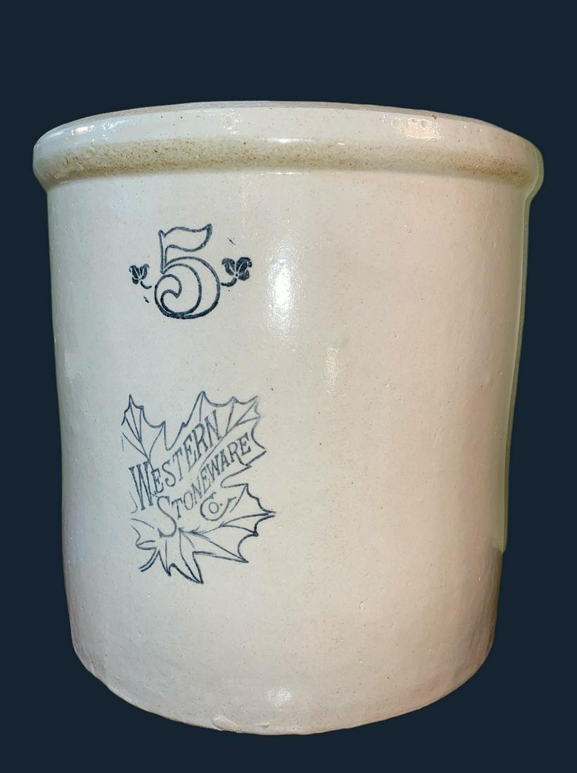 Five Gallon WESTERN STONEWARE Cobalt Blue Merchant Crock (1 of 7)