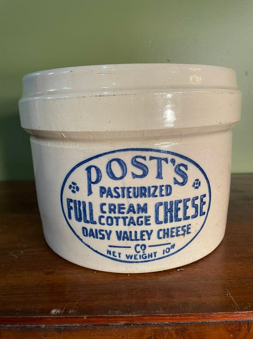 POST'S COTTAGE CHEESE Advertising Crock: 7in H x 9in DIA