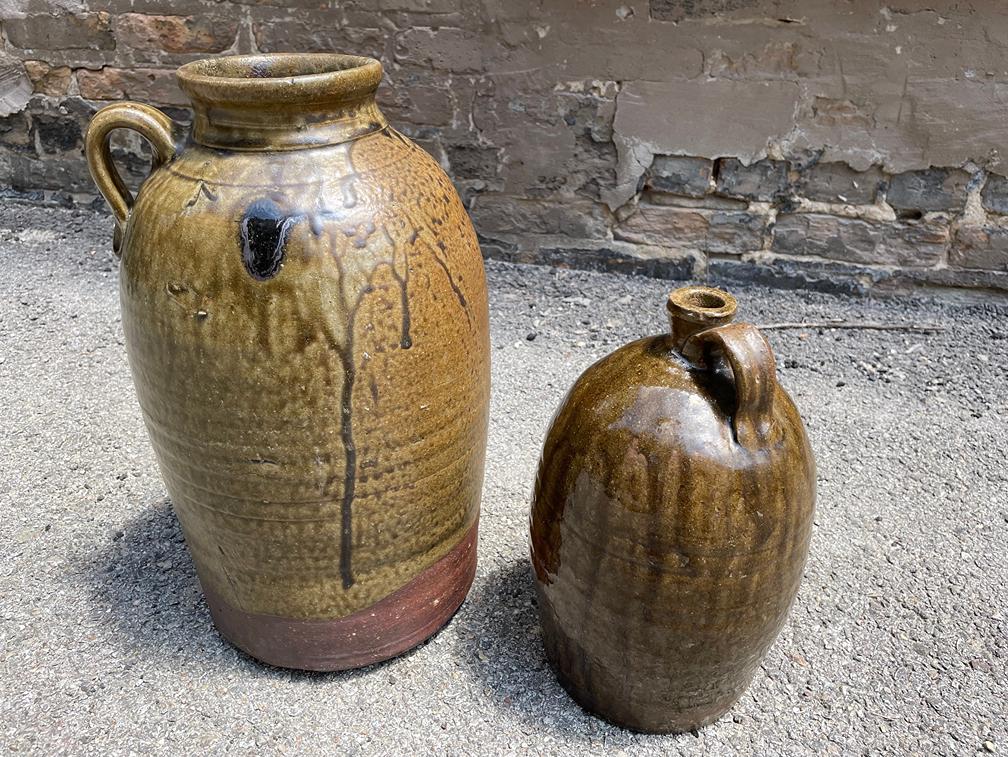 Brown Glaze & Ribbed Stoneware Crock & Jug (1 of 12)