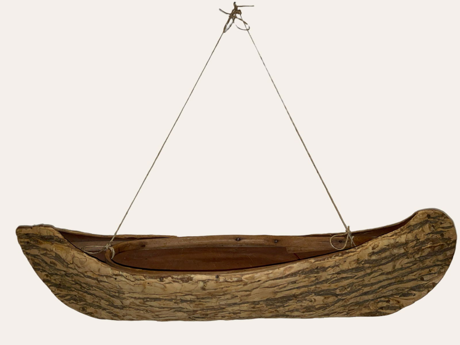 Primitive Birch Bark Hand Carved Miniature Canoe (1 of 5)