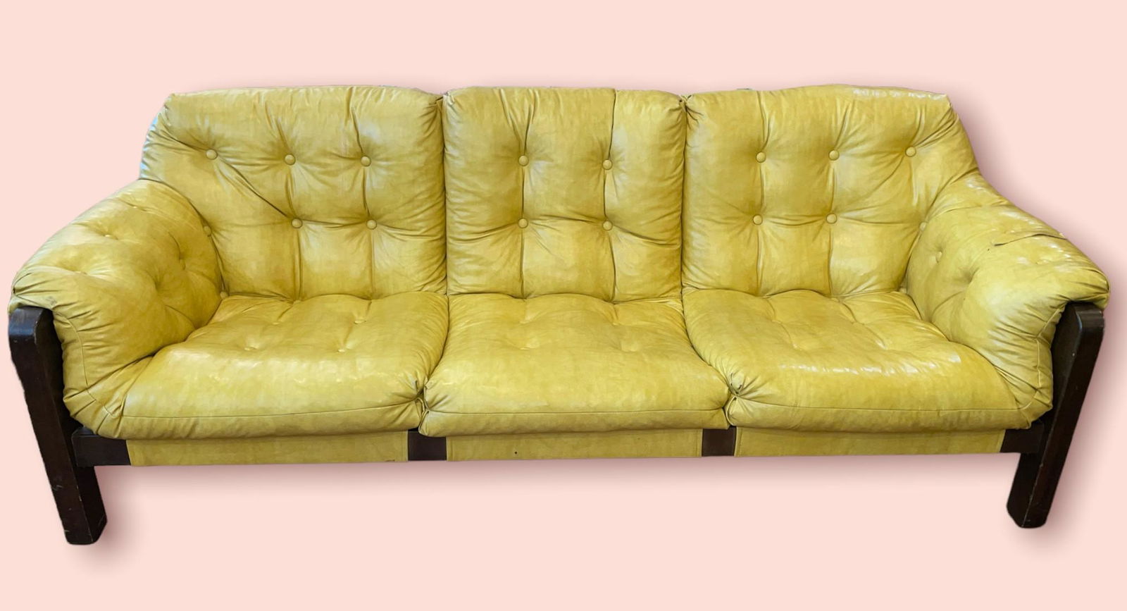 After LAFER Mustard Yellow Mid Century Leather Couch (1 of 7)