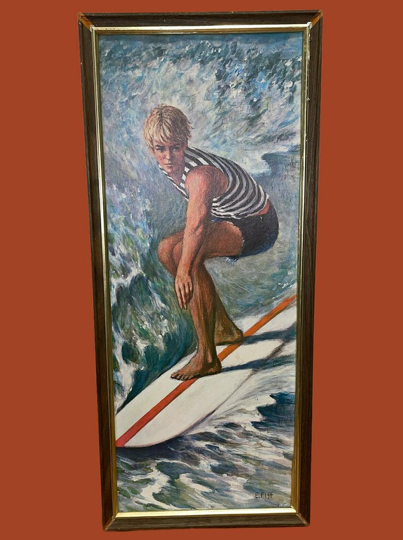 Original Early 1960s Surfer Print sgd. E FISH (1 of 6)