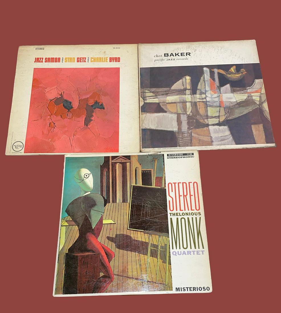 Three Vintage Jazz Vinyl Album Records STAN GETZ, CHET BAKER, THELONIOUS MONK (1 of 2)