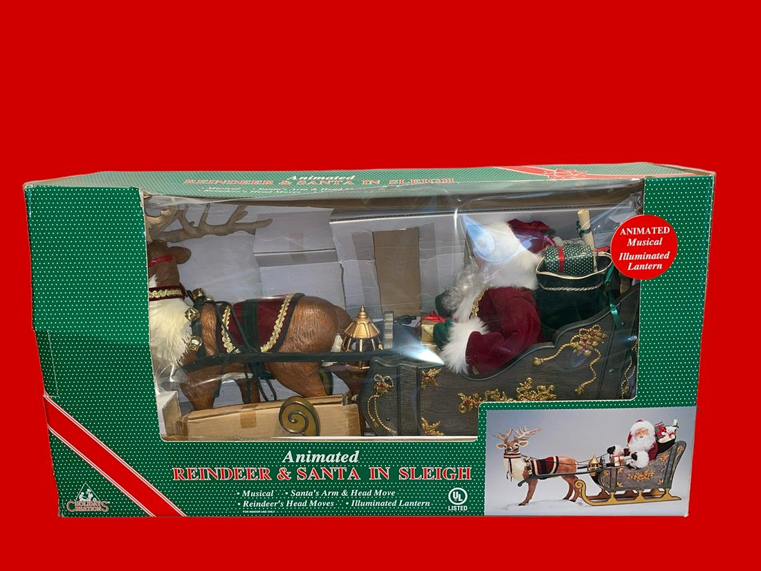 Large Vintage Holiday Creations Reindeer & Santa In Sleigh Holiday Scene (1 of 8)