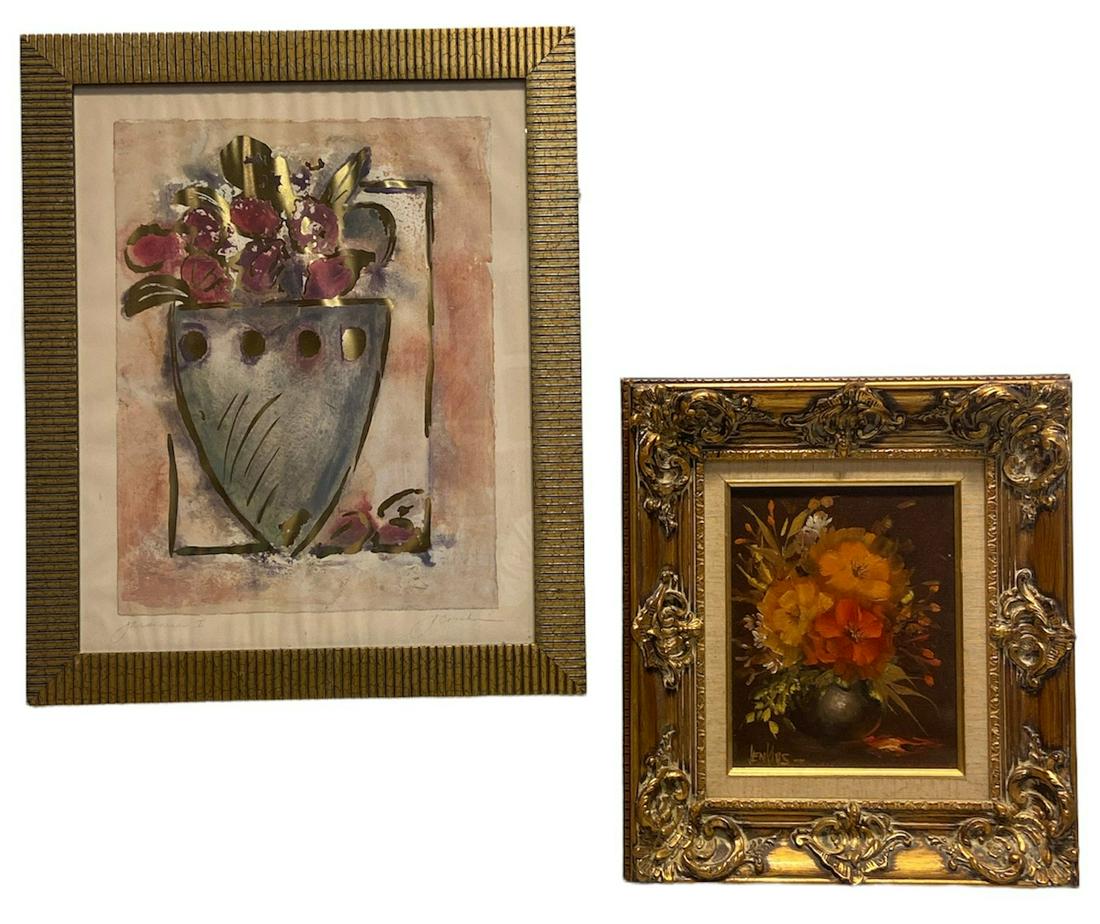 Two Signed Vintage Floral Works Paintings (1 of 4)