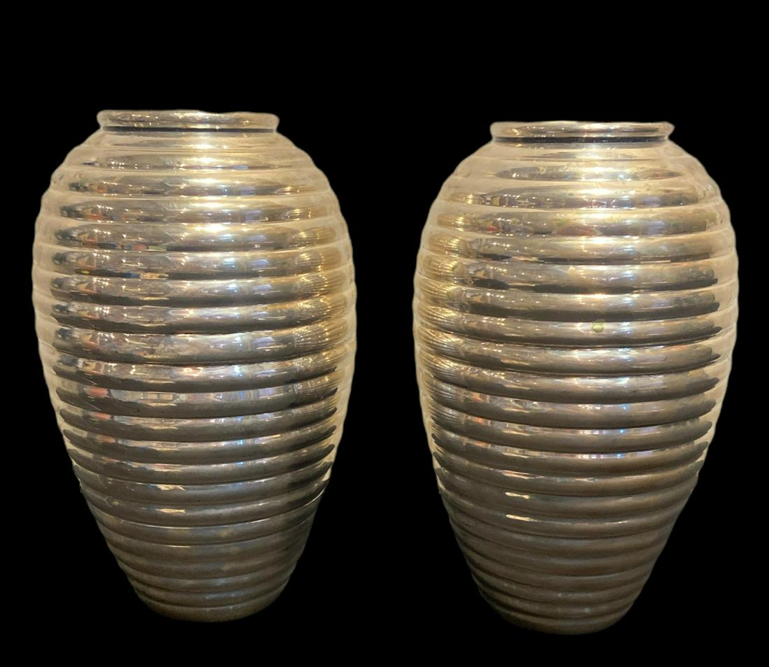 Pair Postmodern Chrome Vases (1 of 3)