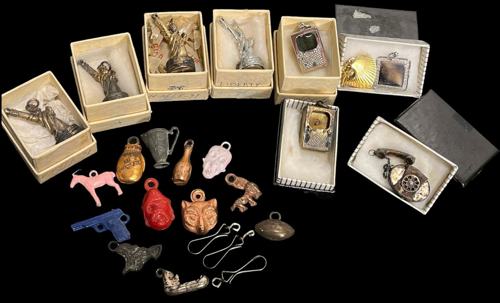 Collection Mid Century Sterling Silver Charms & Old Cracker Jack Charms (1 of 6)