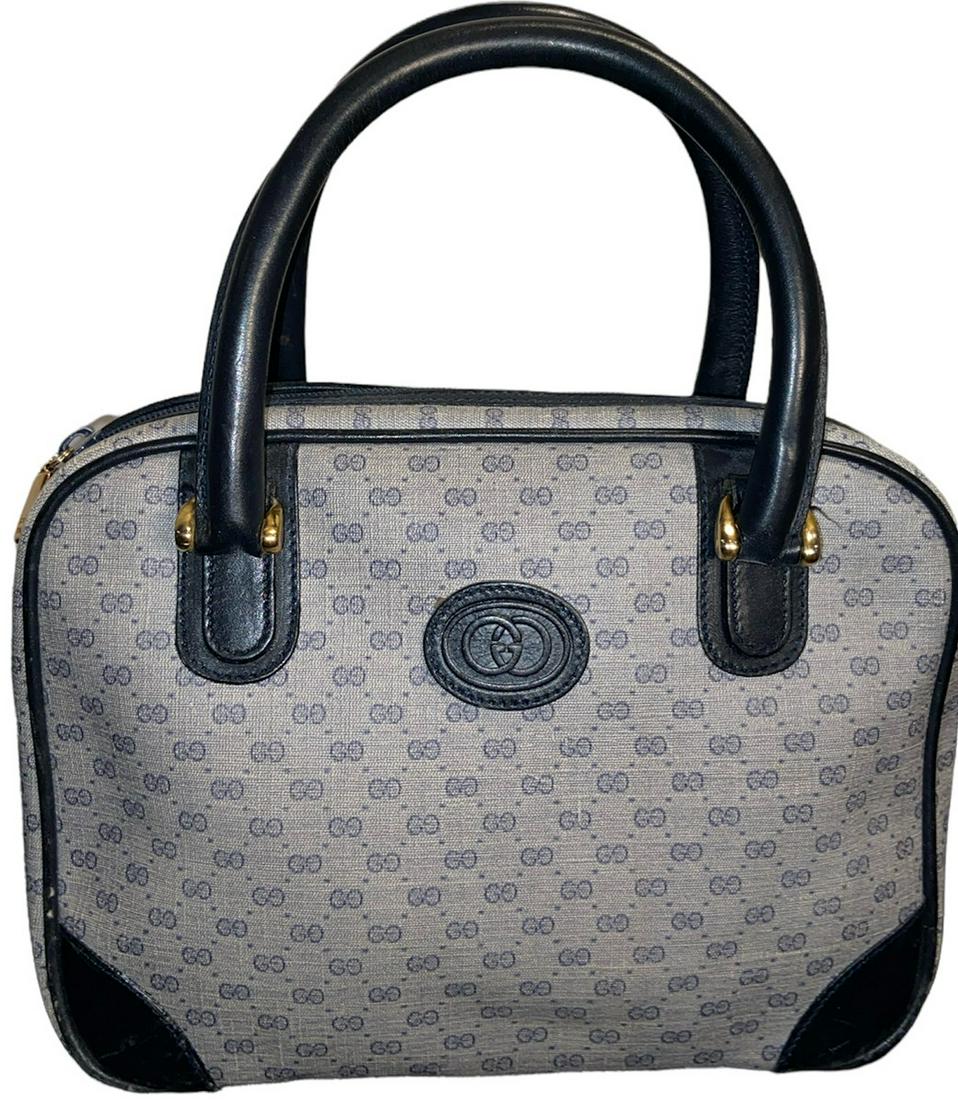 Vintage GUCCI Beige and Blue Micro Gg Boston Doctor Handbag (1 of 8)