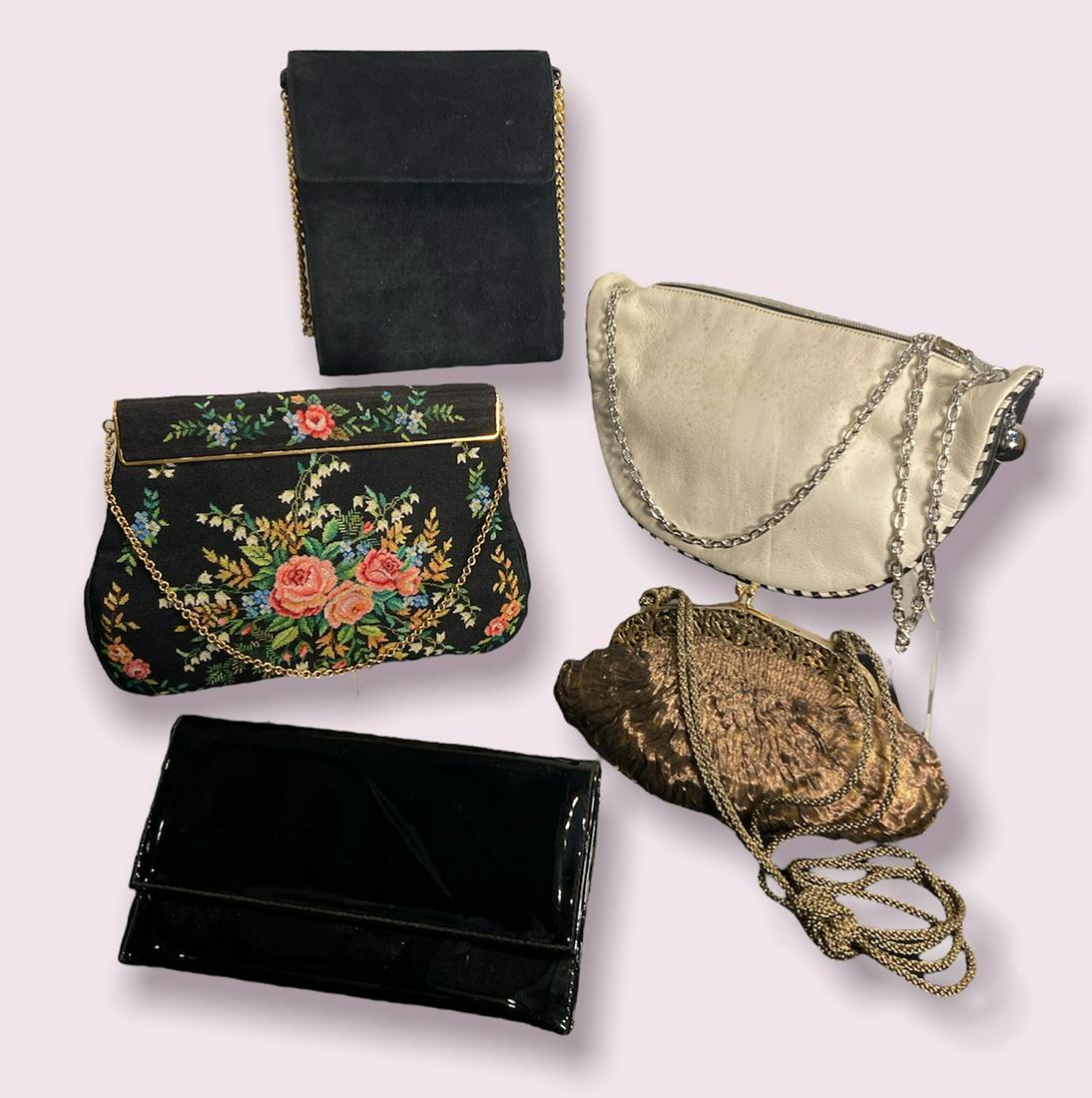 Collection 5 Vintage Leather Petit Point Suede Handbags (1 of 7)