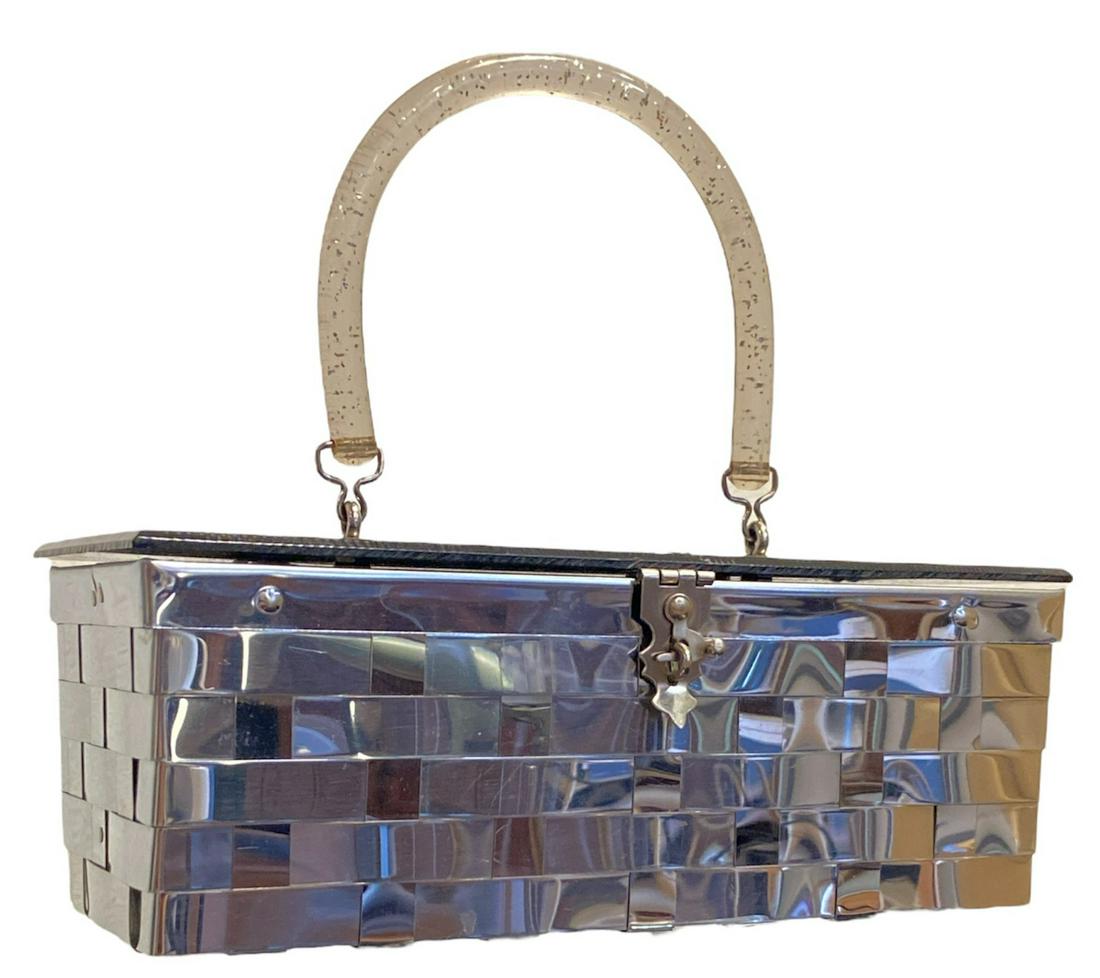 Mid Century 1950s Chrome Basket Weave Lucite Purse After DORSET REX (1 of 6)
