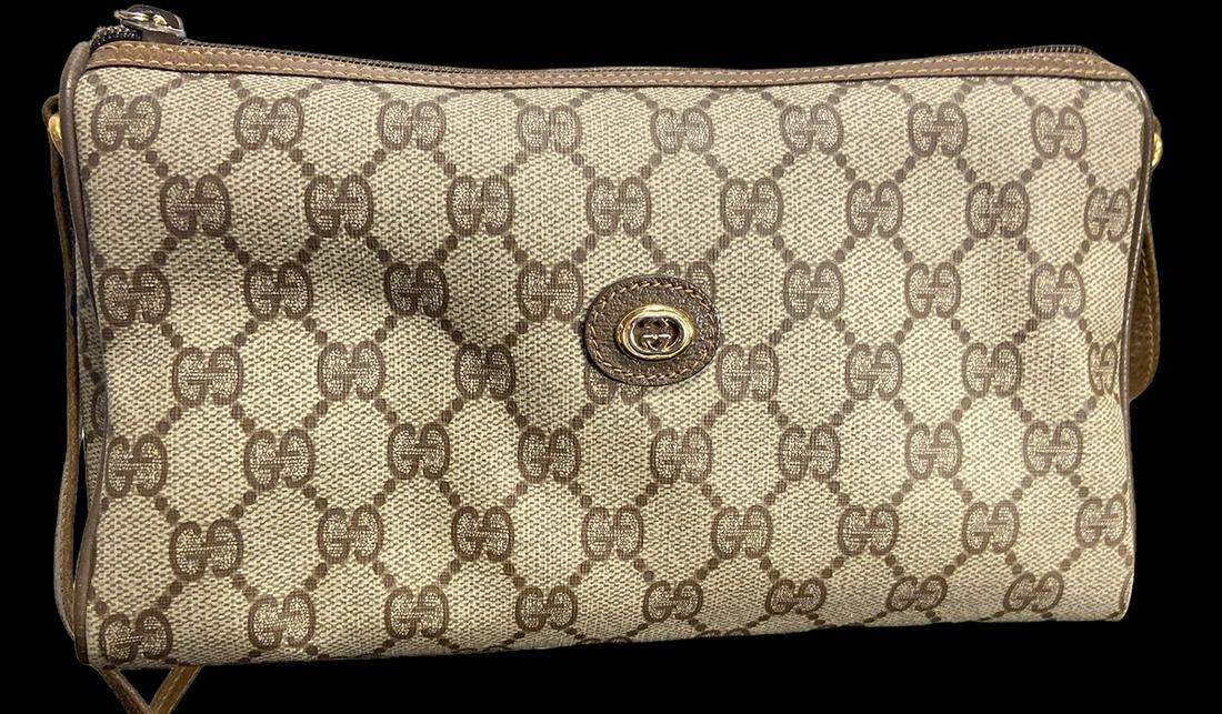 Vintage GUCCI Brown Leather GG Monogram Crossbody Bag (1 of 5)