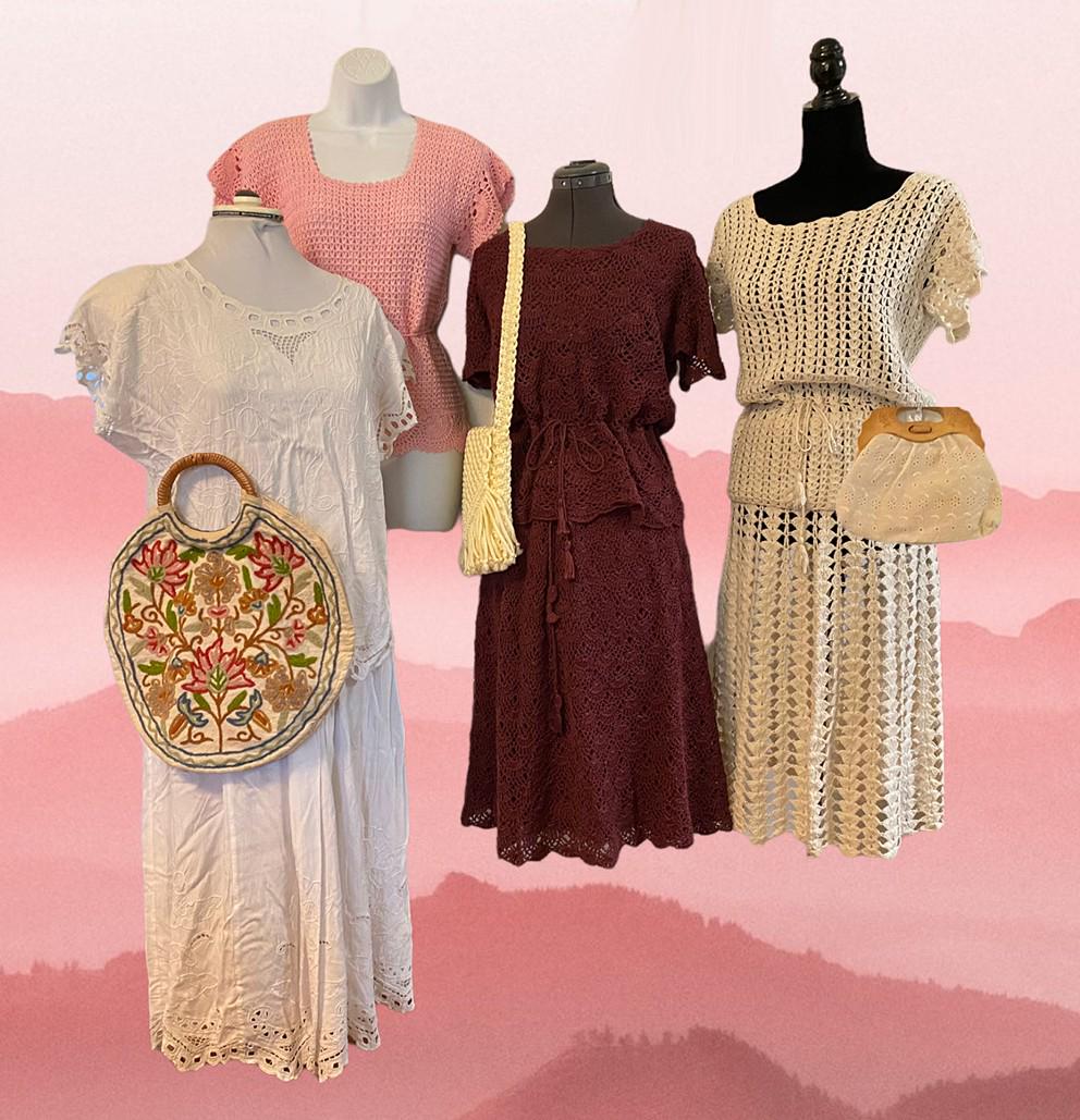 Collection Vintage Ladies Crochet Boho Resort Wear: crochet blouse is 17in long x 23.5in long