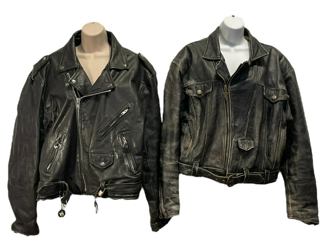 Two Vintage Leather Jackets HARLEY DAVIDSON: size medium, one jacket is Harley Davidson, the other is first genuine leather