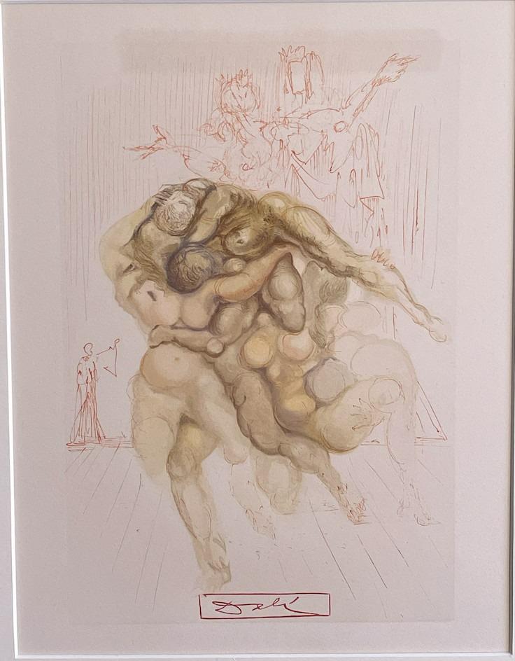 SALVADOR DALI 1960's Divine Comedy Inferno #8 Lithograph: In Frame: 16.5 in W x 21 in L x 2 in D No Frame: 8.5in x 11.25in