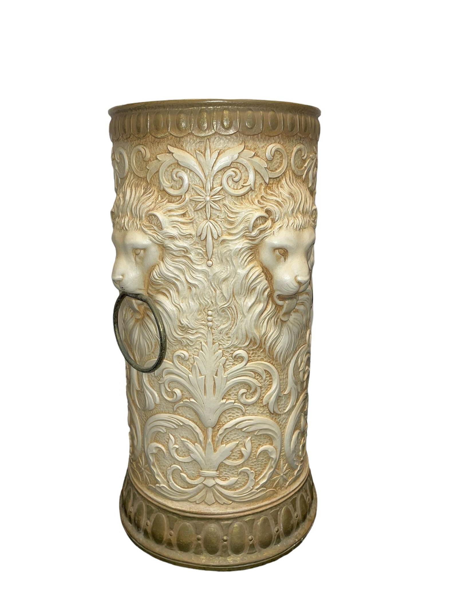 Victorian Lion Face Umbrella Stand: 21.5in H x 10in DIA