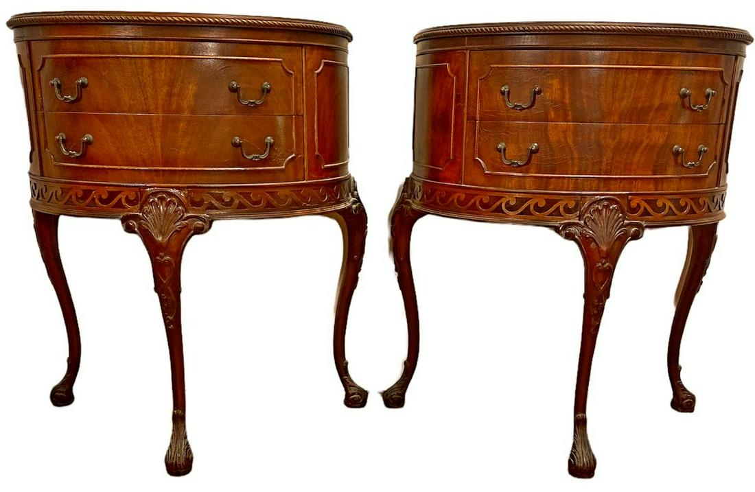 Pair French Demilune Night Stands: 13in L x 22in W x 28in H