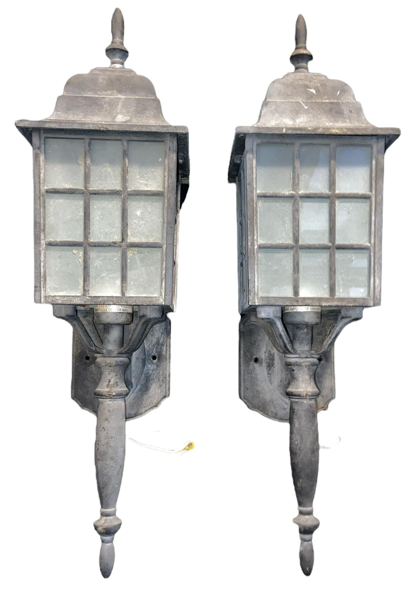 Pair Architectural Outdoor Carriage Lights: 23in H x 6.5in W x 6.5in D