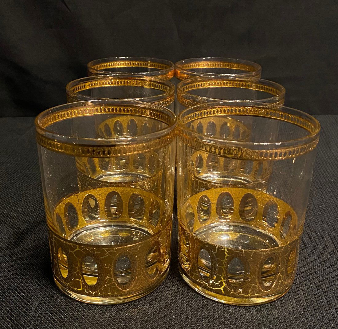 Mid Century Set 6 Gold Vintage Drinking Glasses Barware (1 of 4)