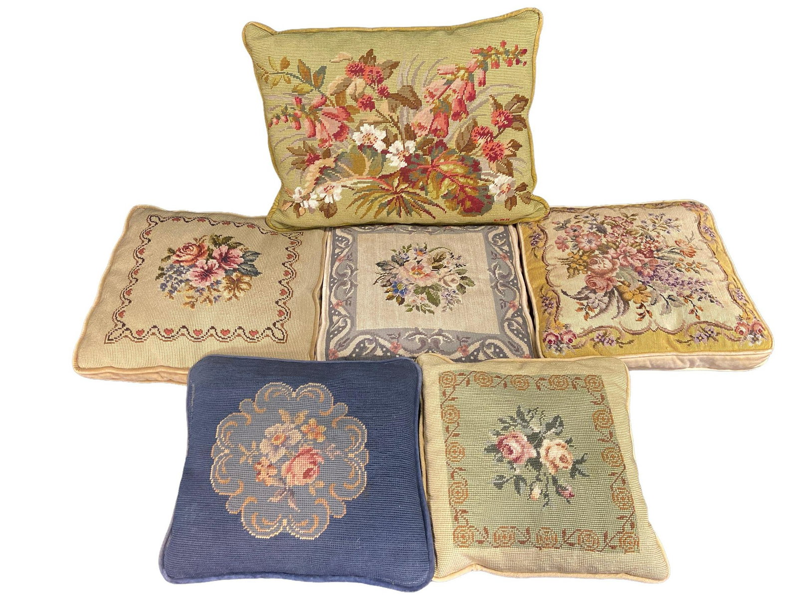 Collection Petit Point Embroidered Pillows: 19in L x 13 in is the largest