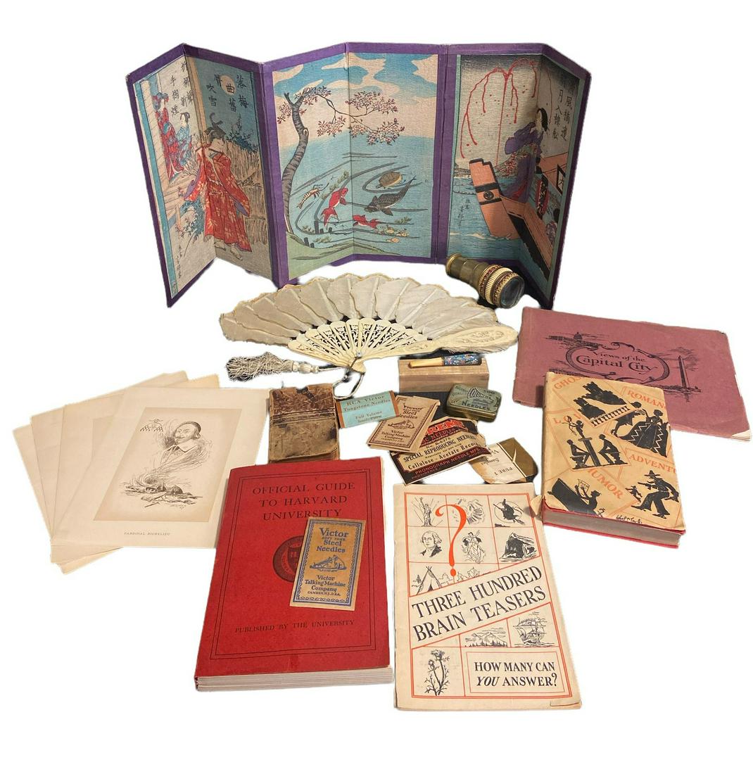 Collection Jeweled Monocular Opera Glass, Fan & Ephemera HAVARD: assorted sizes and shapes