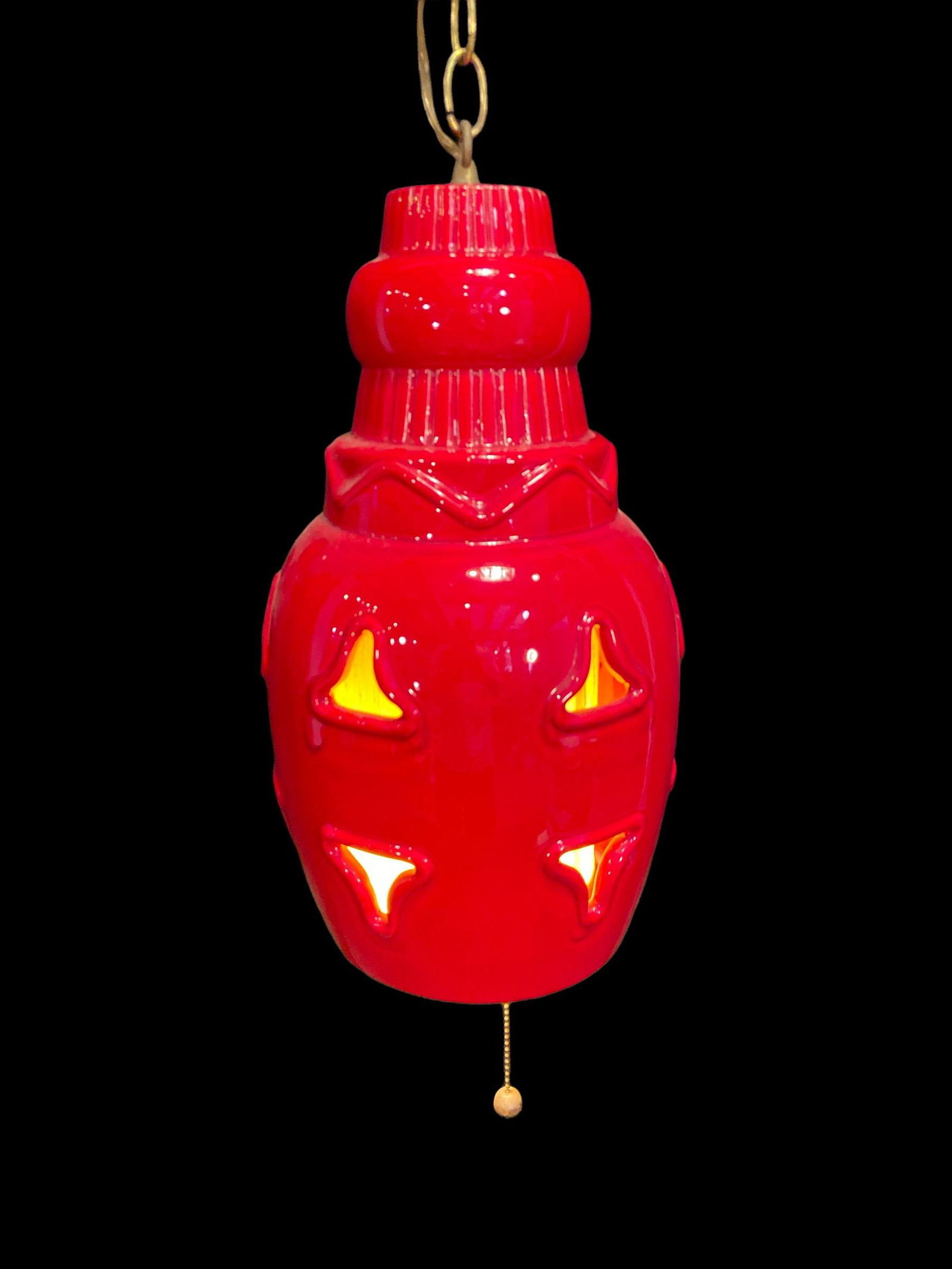Mid Century Red Ceramic Hanging Pendant Lamp (1 of 3)