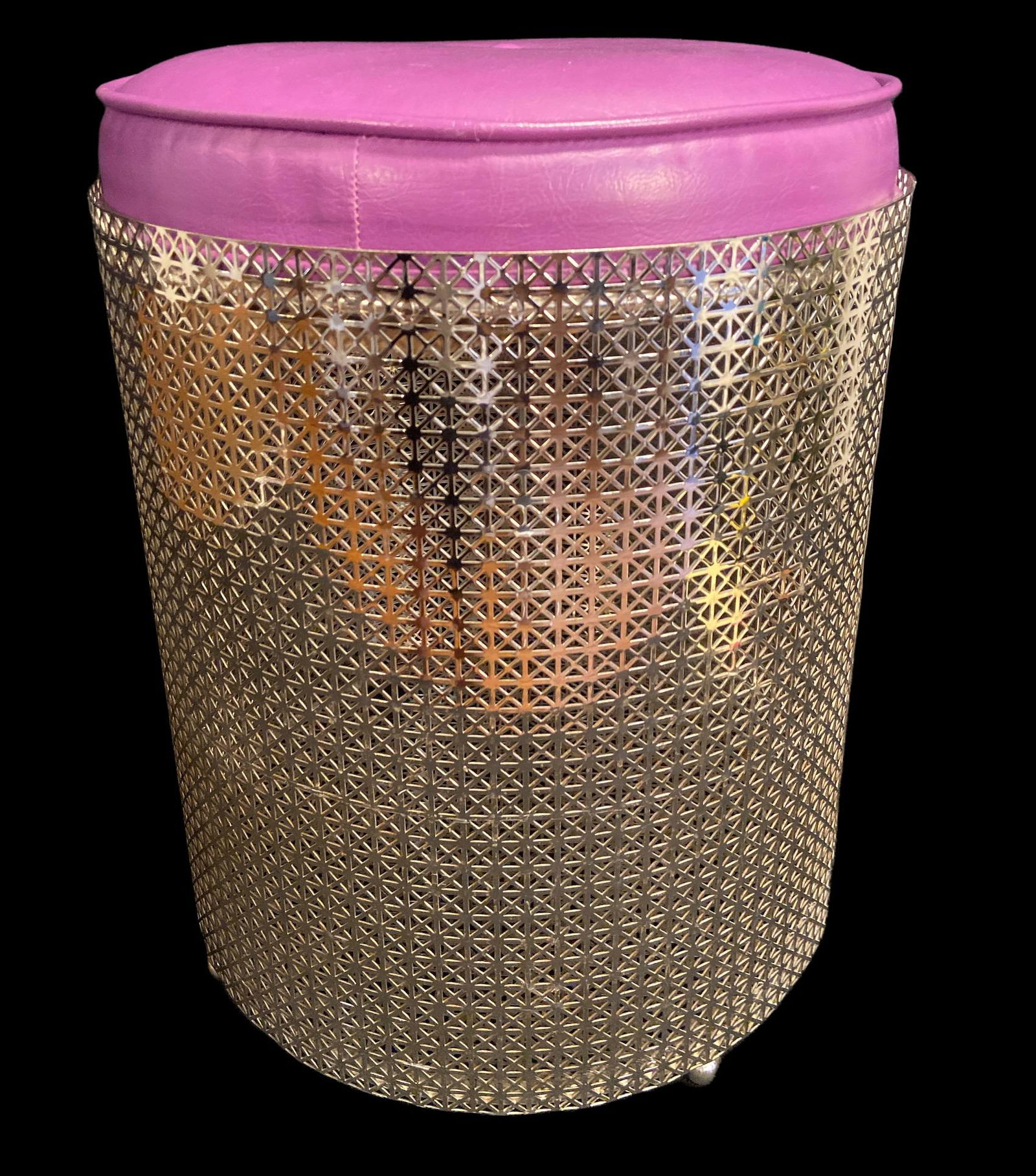 Purple Vanity Stool / Storage Bin: 18in H x 14in diameter