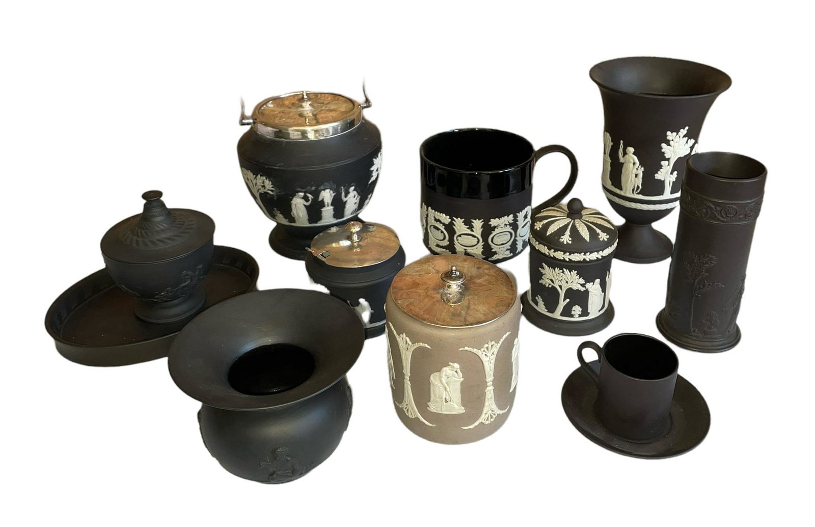 Collection 12 WEDGWOOD Black BASALT: largest measures 7.5 in H x 5 in DIA