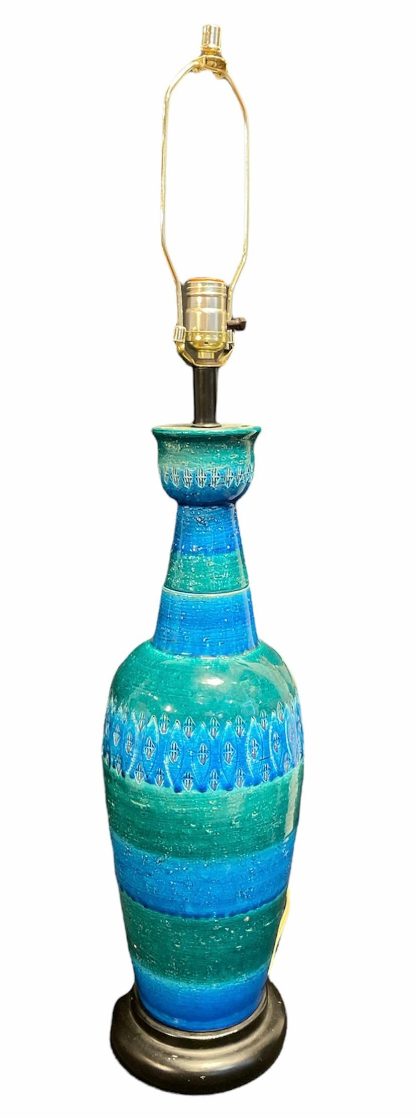BITOSSI Midcentury Italian Blue-Green Glazed: 35 in H to finial x 7.5 in DIA