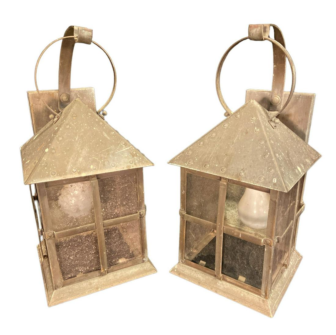 Pair Outdoor Arts & Crafts Wall Lantern Sconces (1 of 3)