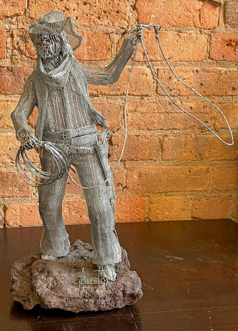 LUIS ESCOTO Mesh Cowboy Sculpture with Lasso (1 of 7)