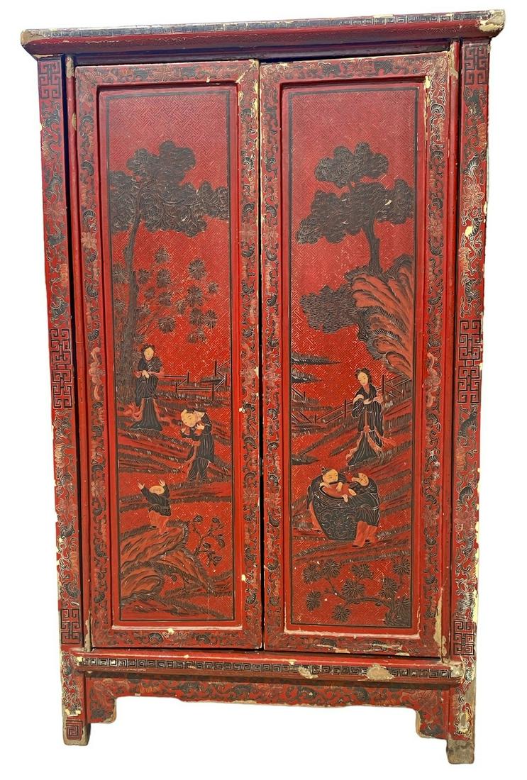 Shabby Chic Red Asian Cabinet (1 of 7)