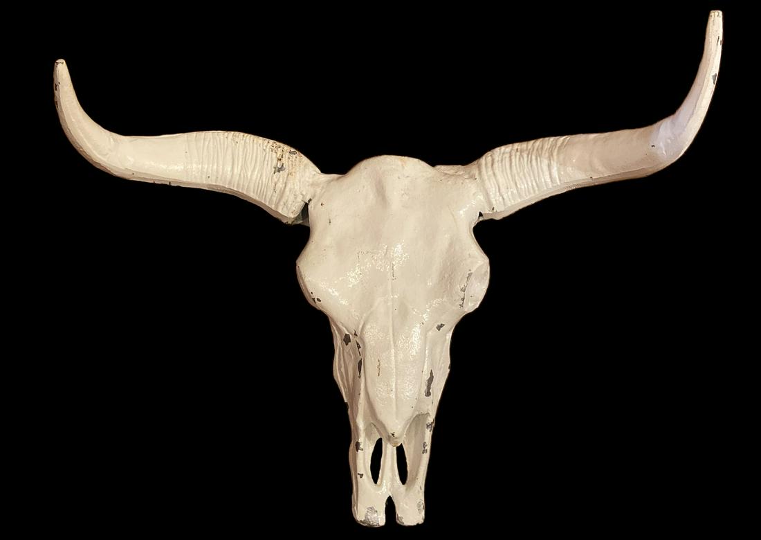 Unique White Primitive Longhorn Metal Wall Hanging: 17in H x 25.5in W x 14in D