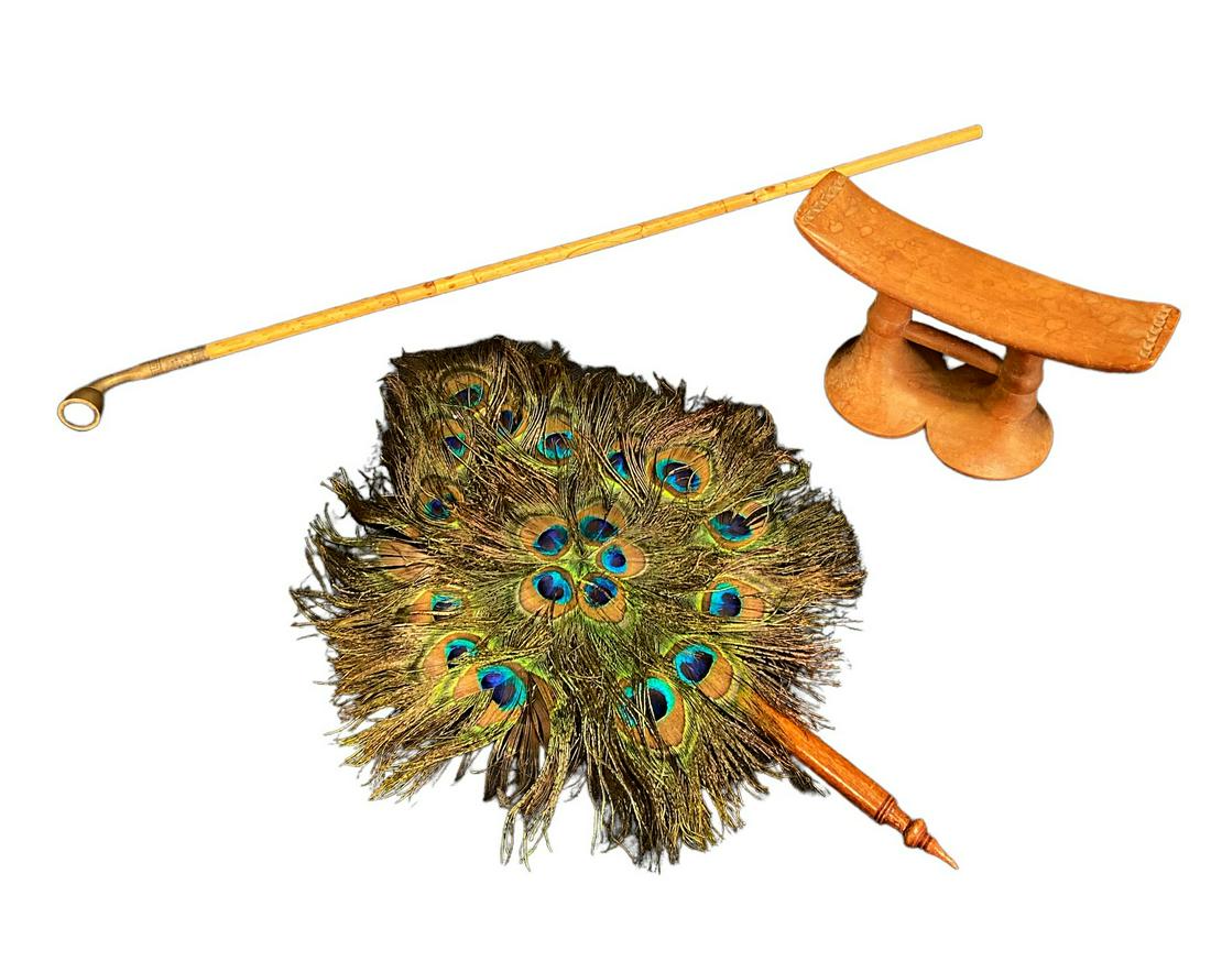 Collection Peacock Feather Fan Opium Pipe etc (1 of 4)