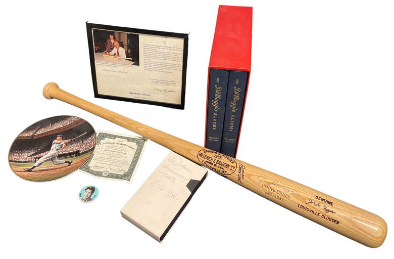 Collection Joe Dimaggio Signed Baseball Bat & Memorabilia
