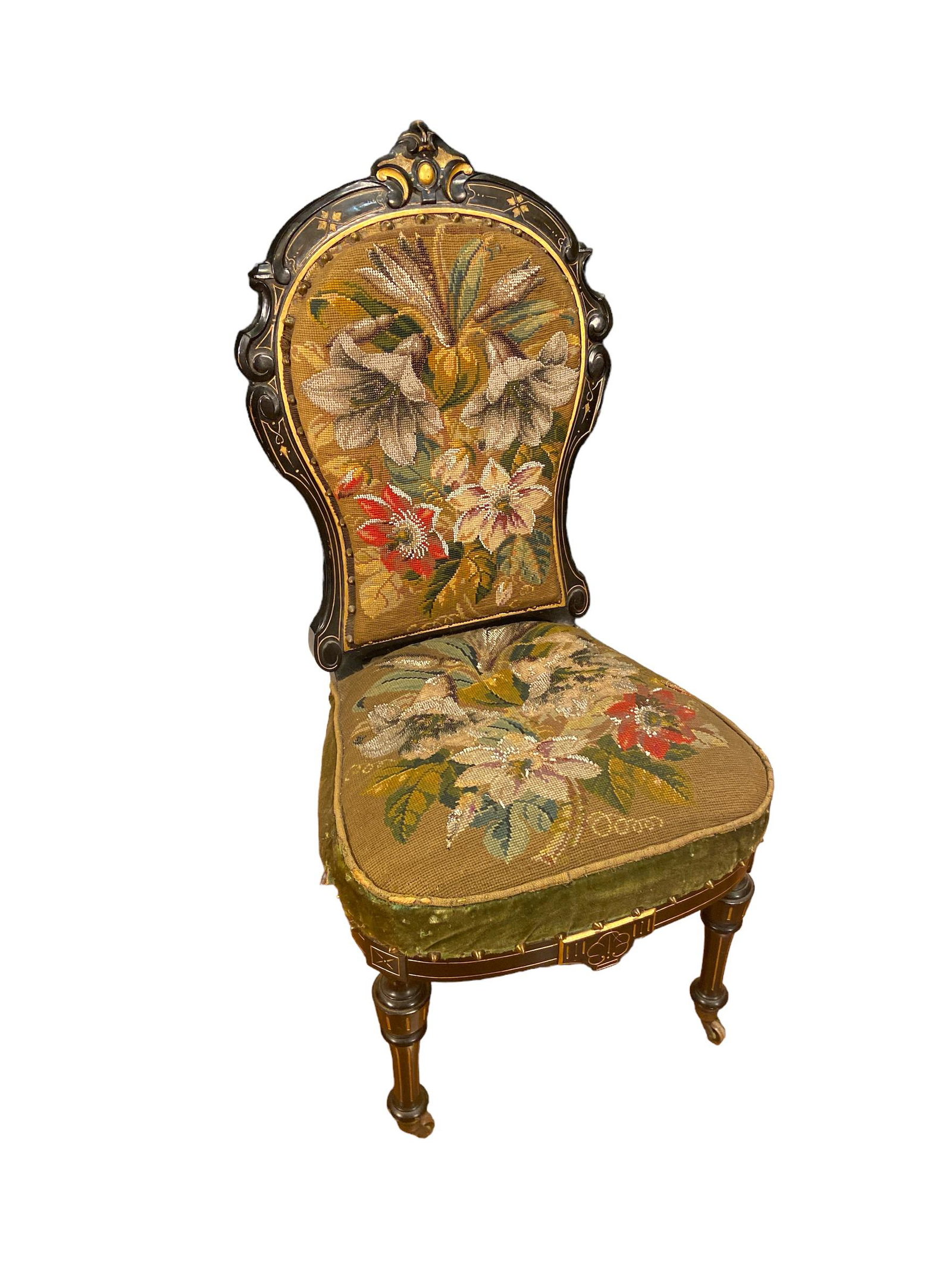 Victorian Heavily Beaded Embroidered Chair (1 of 14)