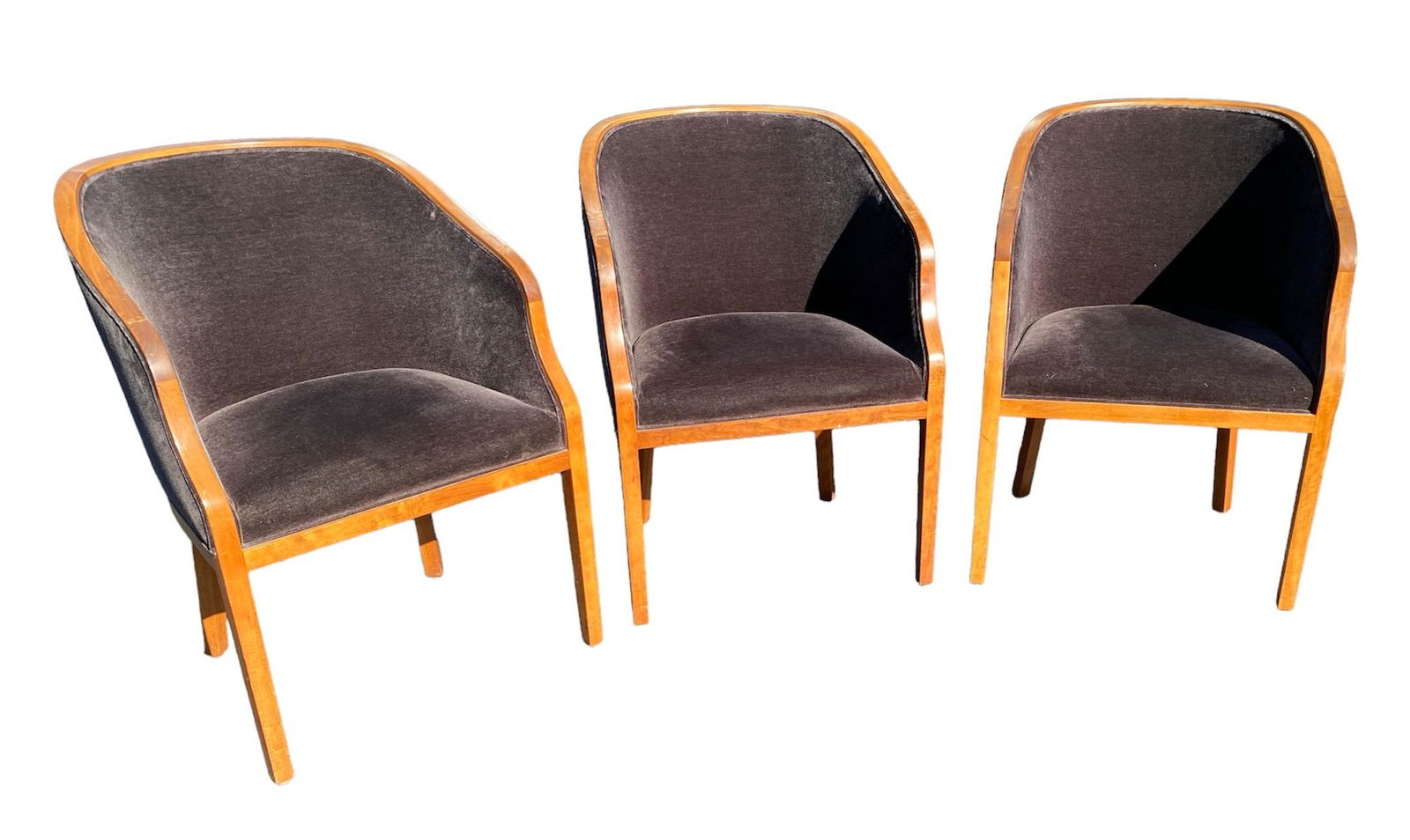 WARD BENNETT Design Mohair Art Deco Style Chairs set of 3: 33in to back x 19in to seat x 23.5in wide x 17in deep
