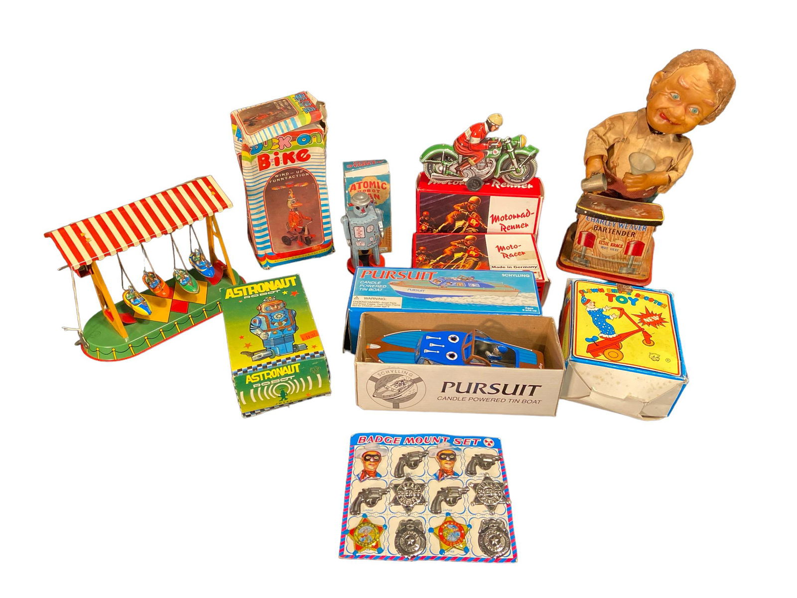 Collection Late 20th Century Tin Toys Astronaut, Motorcycle (1 of 4)