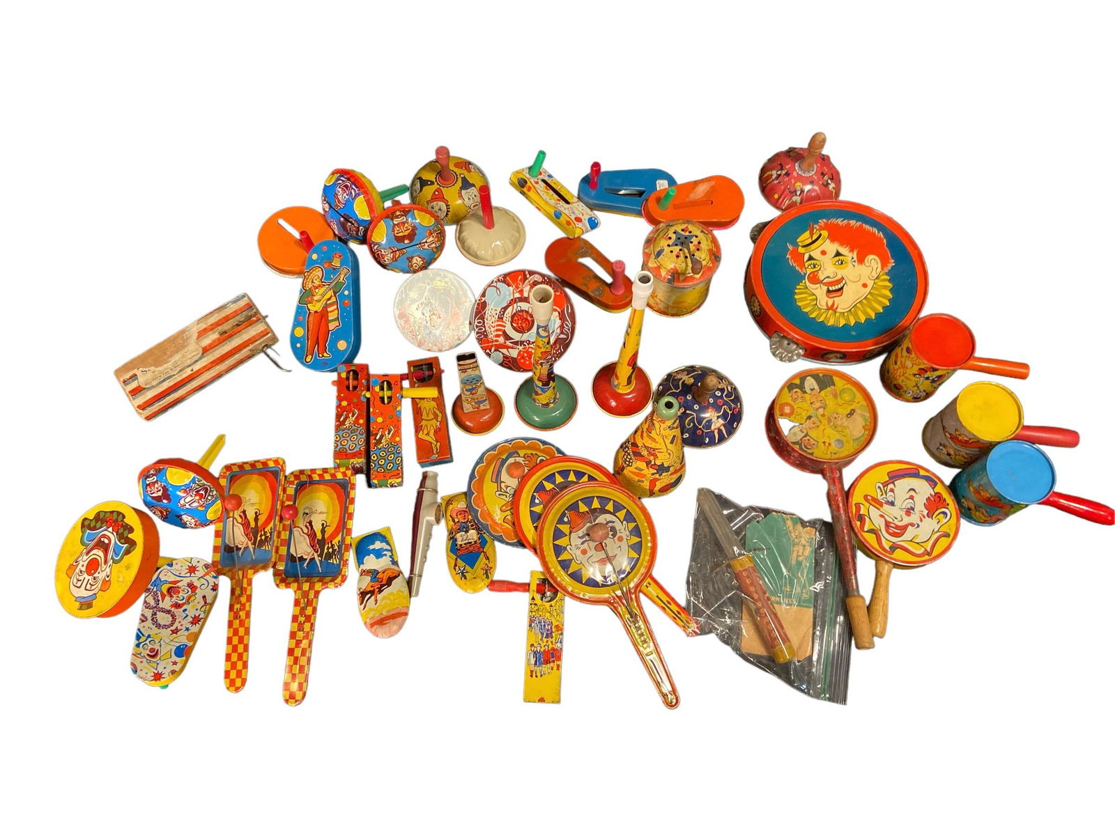 Collection Large Vintage Clown & New Years Eve Tin Noise Maker Toys (1 of 4)