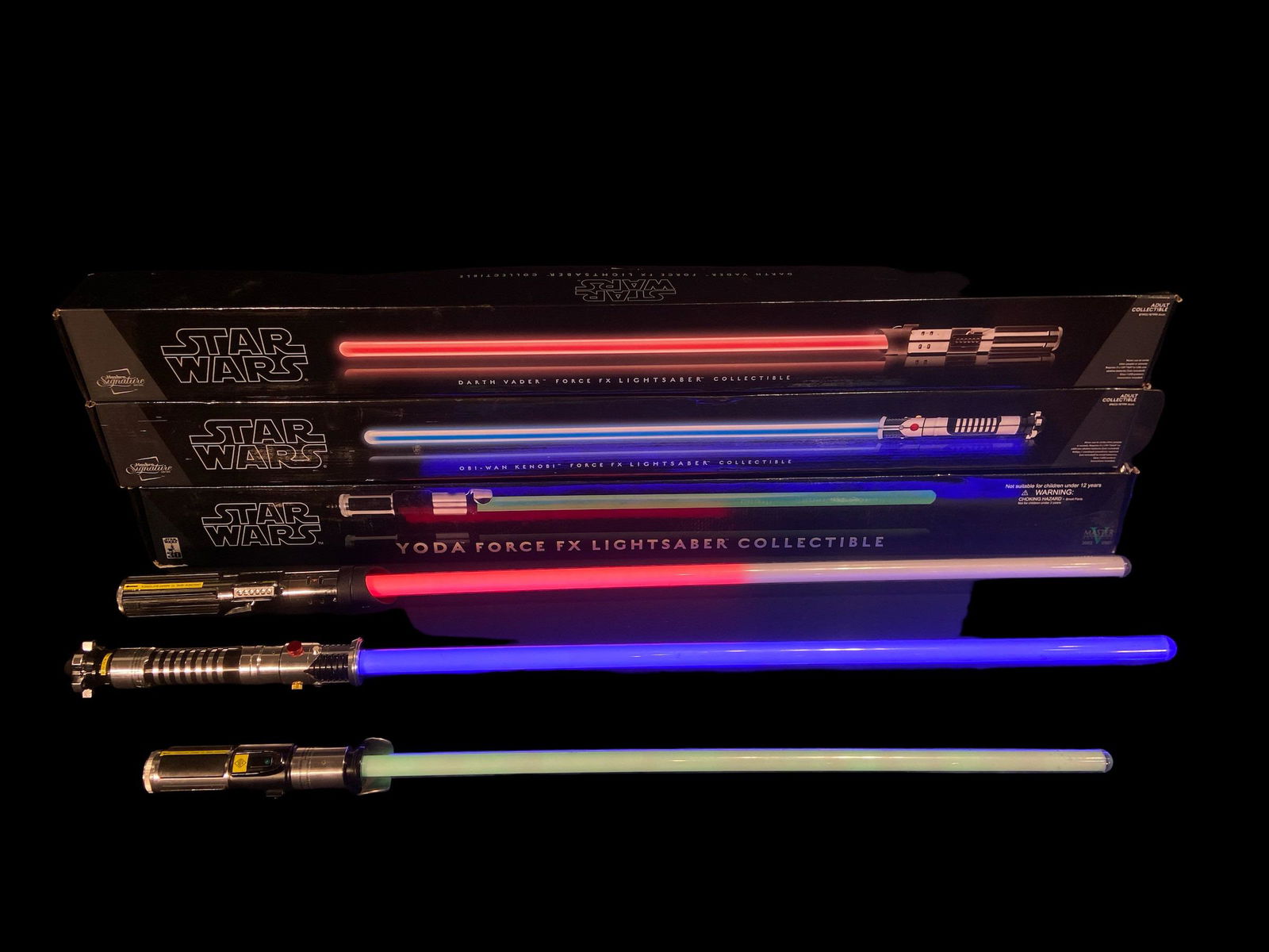 Three STAR WARS Light Up Lightsabers DARTH VADER, OBI-WAN KENOBI, YODA Force Fx (1 of 8)