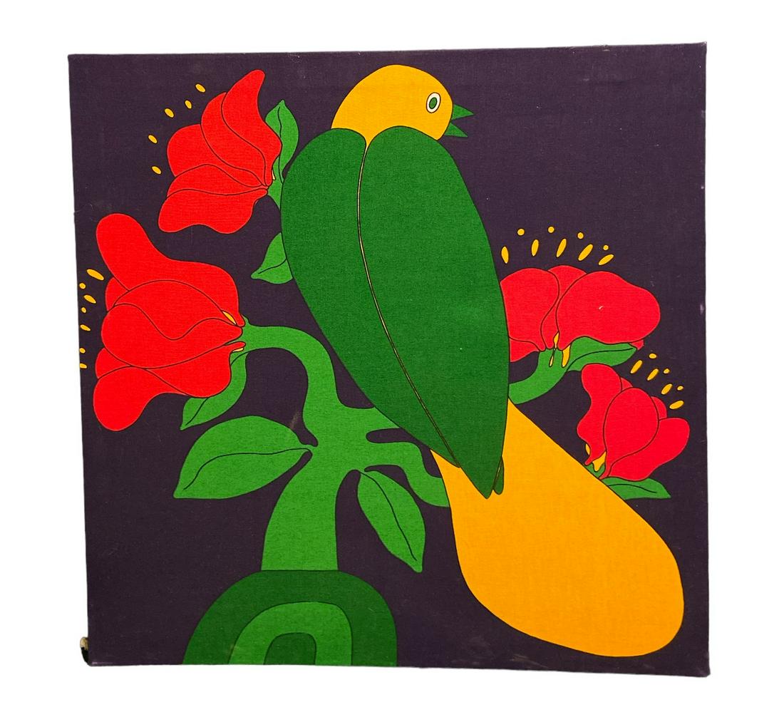 Mid Century Boho Chic Tapestry Silk Screen of Parrot (1 of 6)