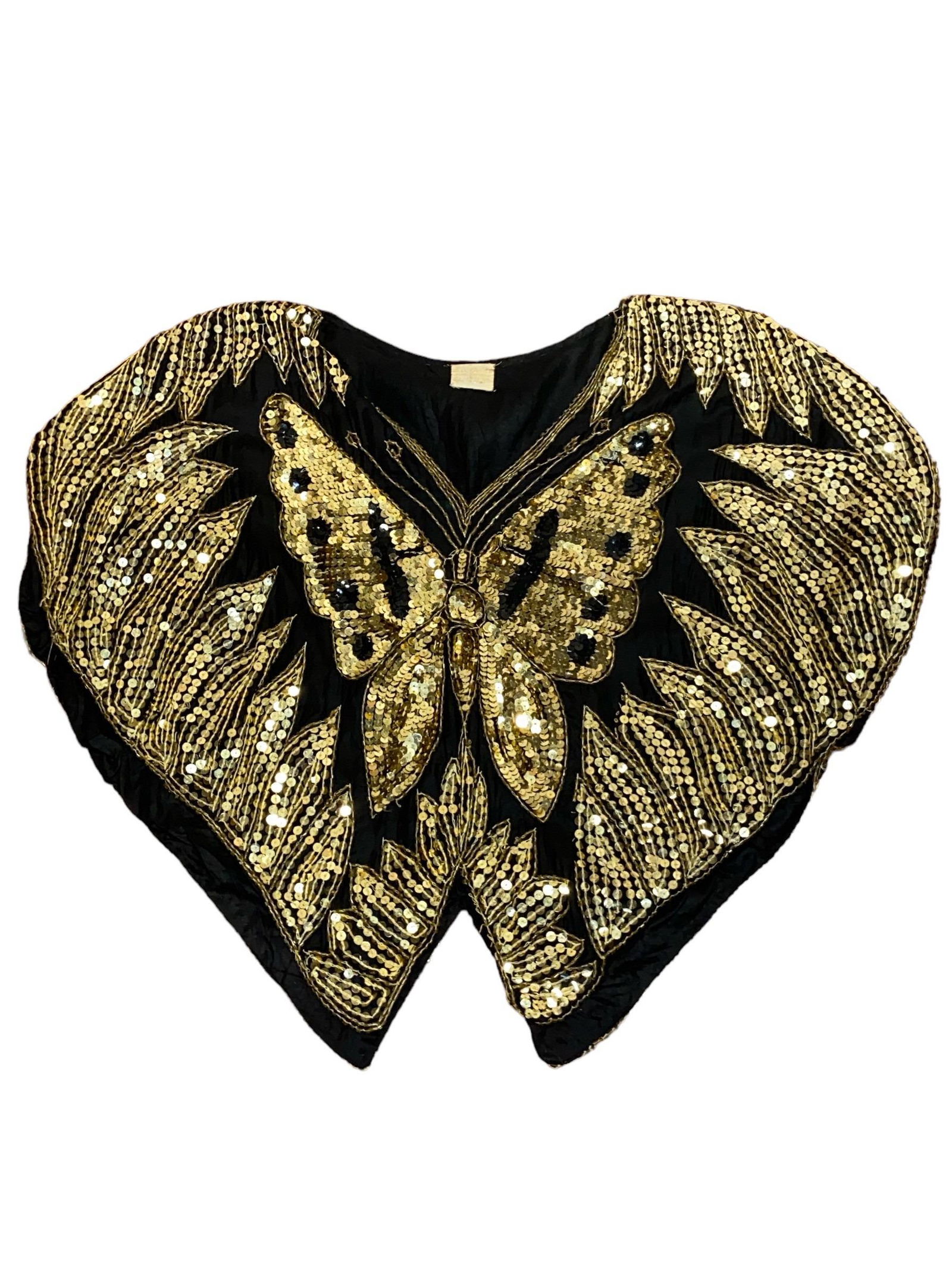 Vintage 70's Sequin Silk Butterfly Blouse Top in Gold (1 of 6)
