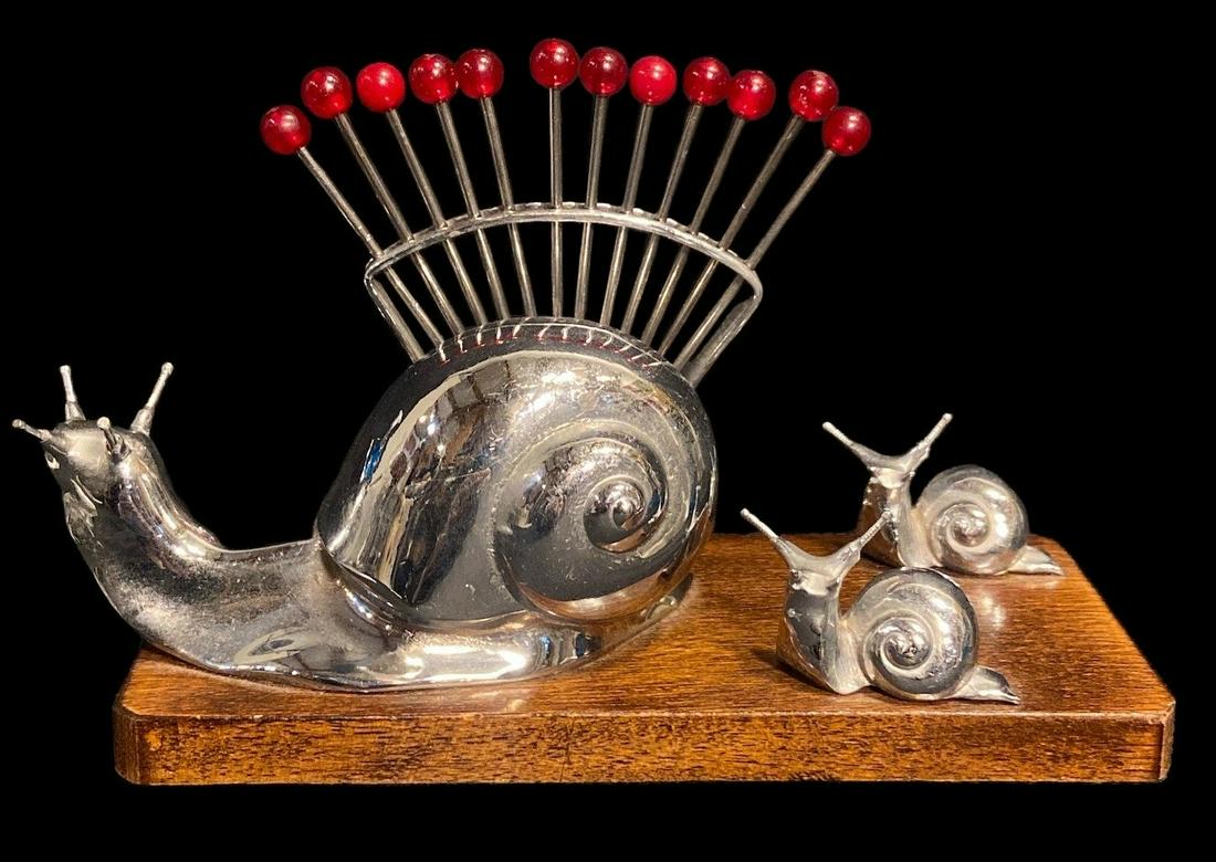 French Art Deco Chrome Snail Cocktail Pick Holder (1 of 3)