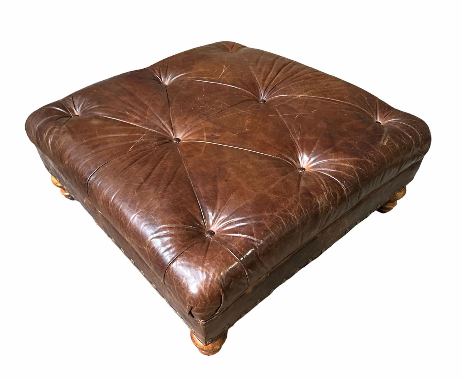 Oversized Brown Chesterfield Leather Ottoman (1 of 5)
