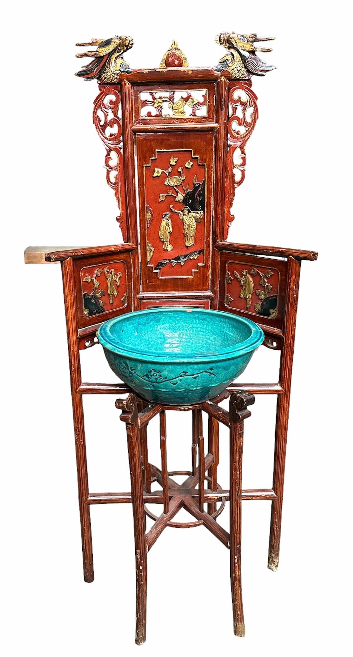 Late 19th Century Antique Chinese Wash Basin Stand W/Bowl (1 of 12)