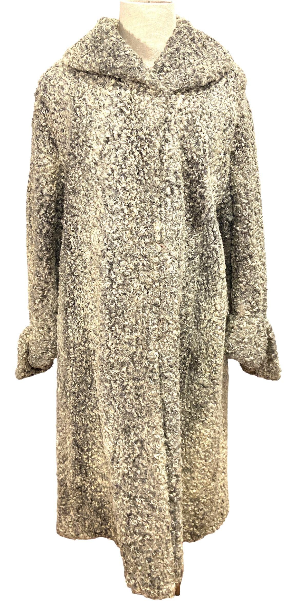 Vintage 1940s Grey Curly Baby Lamb Full Length Fur Coat (1 of 7)