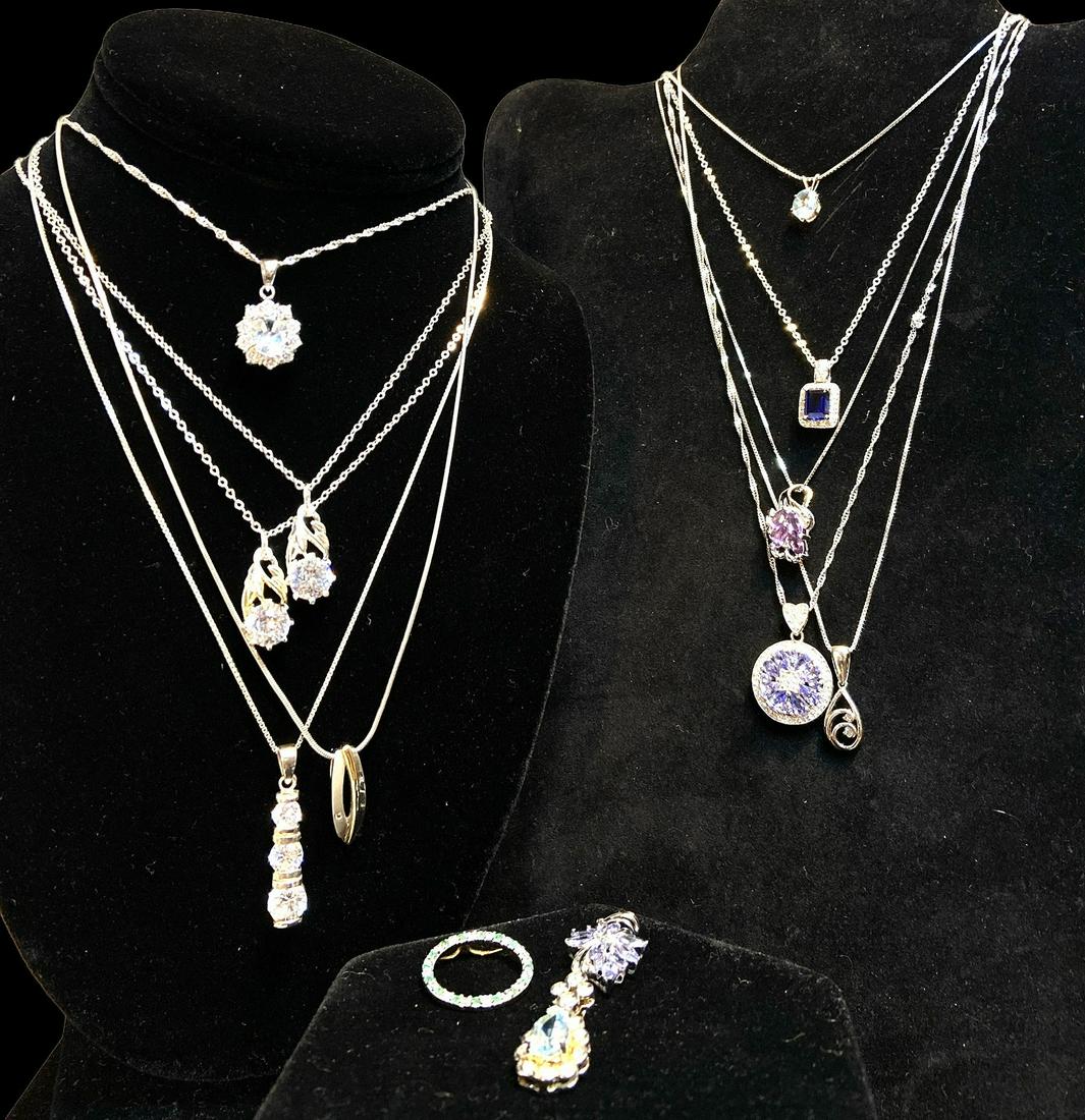 Mostly Sterling Silver Diamond and Gemstone Pendant Necklaces, 14K Gold (1 of 6)